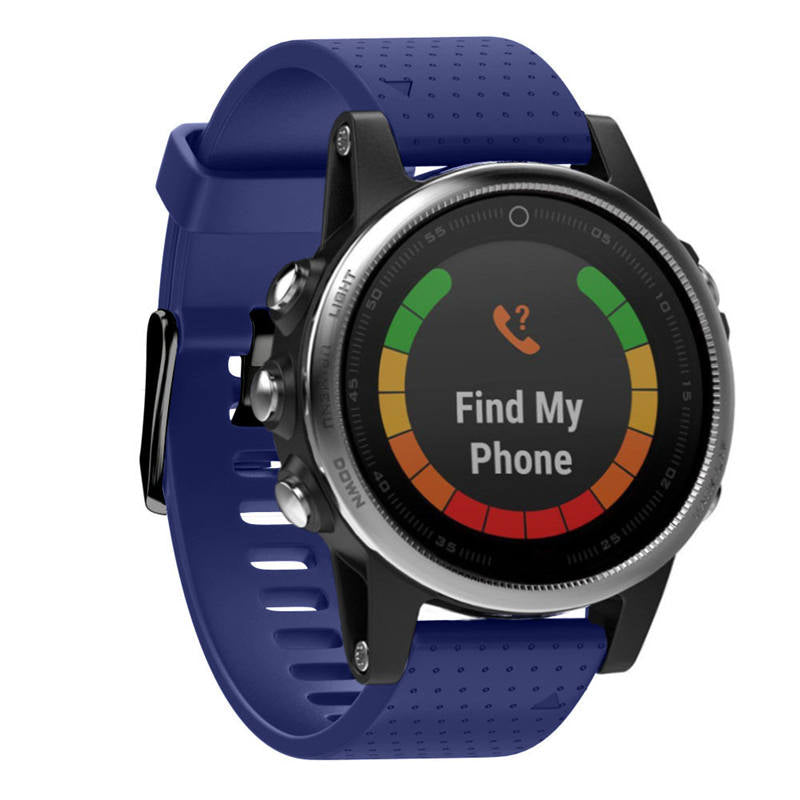 Watch Band For Garmin Fenix Fenix 5S/ 5S Plus/6S/ 6S Pro Soft Silicone 20mm Replacement Strap Black Steel Buckle-Dark Blue