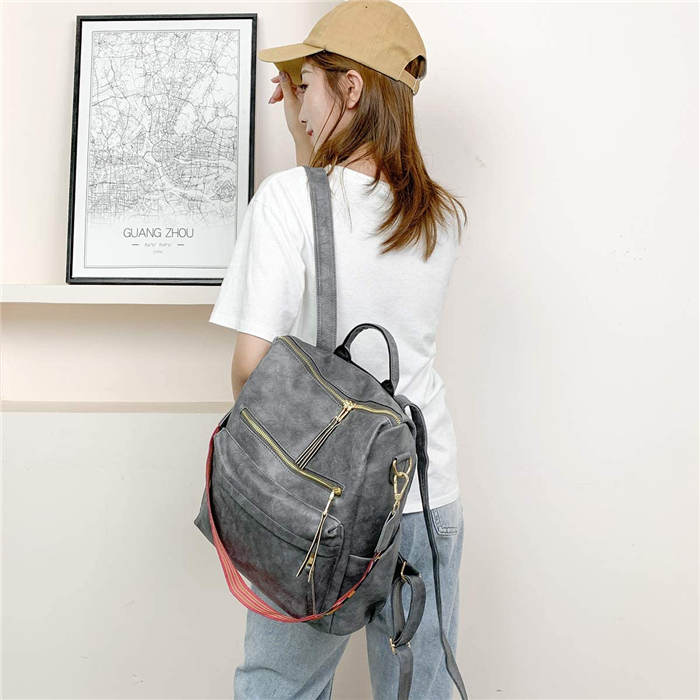 Women's Fashion Purse Backpack Multipurpose Design Backpack PU Leather Travel bag-Gray