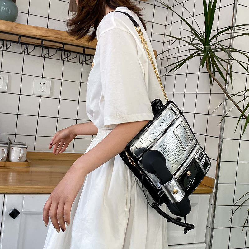 Fashion Telephone Shaped Shoulder Bag Ladies Funny Crossbody Bag-Black