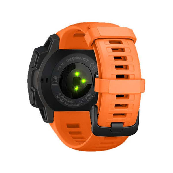 For Garmin Instinct Watchband Soft Silicone Adjustable Replacement Strap 22MM Black Steel Buckle-Orange