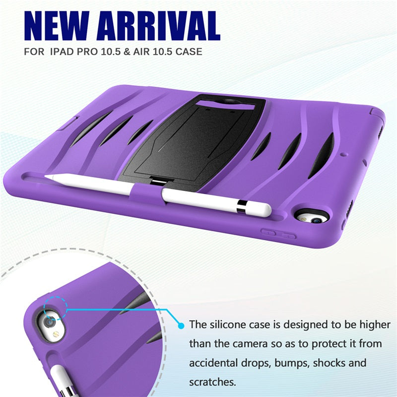Shock Wave Kickstand Case Anti-Fall Protection With Pencil Holder For 10.5inch iPad Air3/iPad Pro10.5-Purple