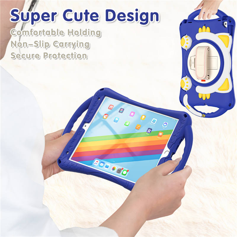 CatA iPad Silicone Case For iPad 10.2 Air10.5 Pro10.5 Built-in Handle Stand With a Strap-Dark Blue