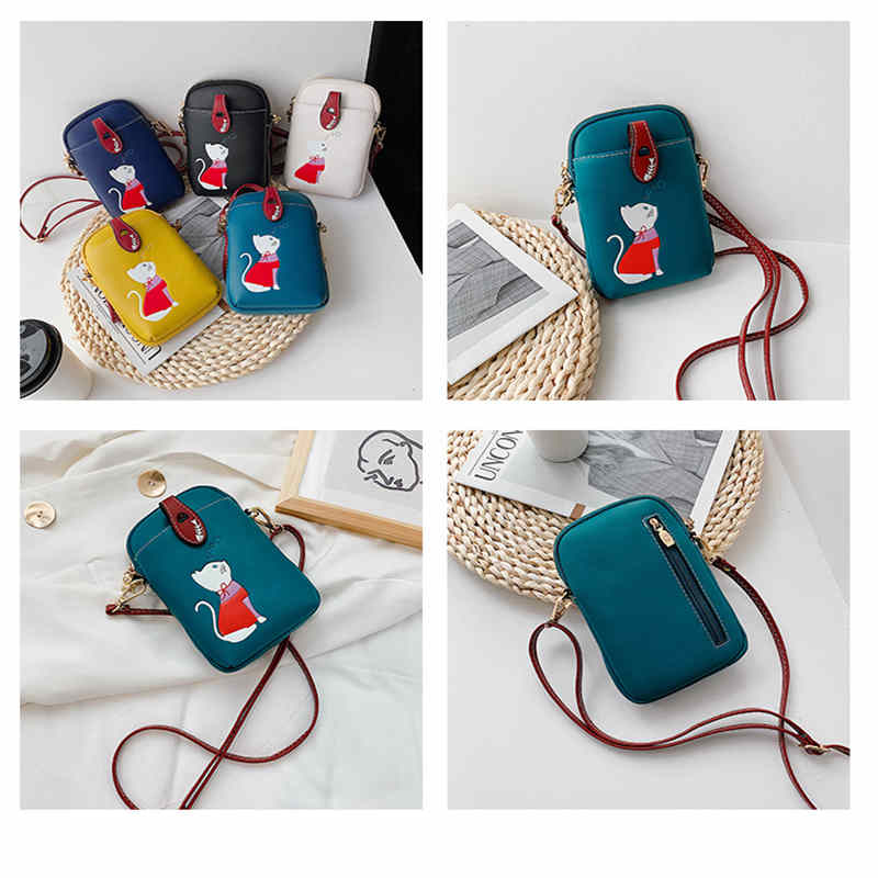 Women PU Crossbody Bag Cute Mobile Wallet-Blue