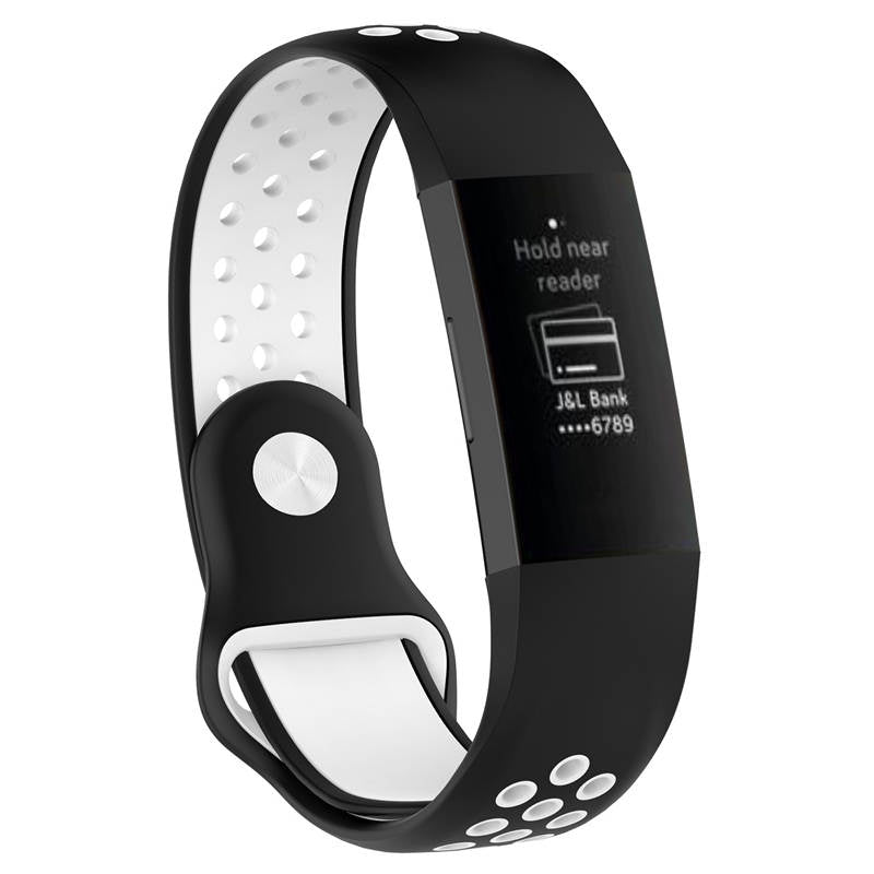 Double Color Porous Breathable Watch Band Silicone Wristband For Fitbit Charge 3 Sport Smartwatch -Black White