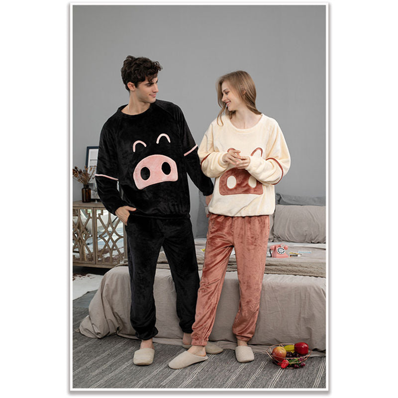 Cartoon Crewneck Pullover Pajamas Set-Beige