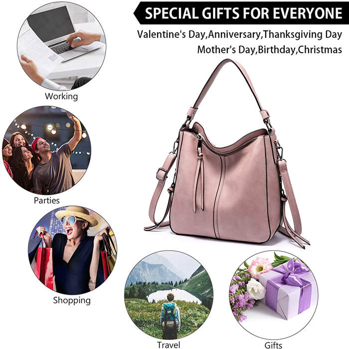 Handbags for Women Large Designer Ladies Hobo bag Bucket Purse Faux Leather-Pink