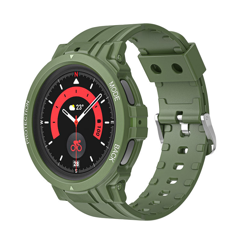 TPU Rugged Watchbands with Protective Case for Samsung Galaxy Watch 5 Pro 45mm Watch 4-Green