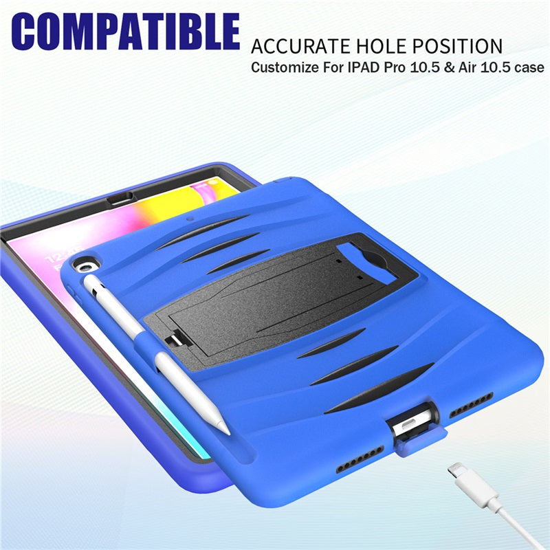 Shock Wave Kickstand Case Anti-Fall Protection With Pencil Holder For 10.5inch iPad Air3/iPad Pro10.5-Blue