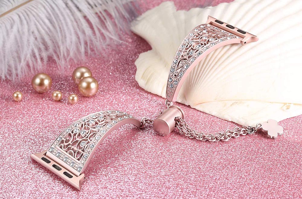 Hollow Retro Metal Watch Band With Diamond For Apple Watch SE/6/5/4/3/2/1(Pink)