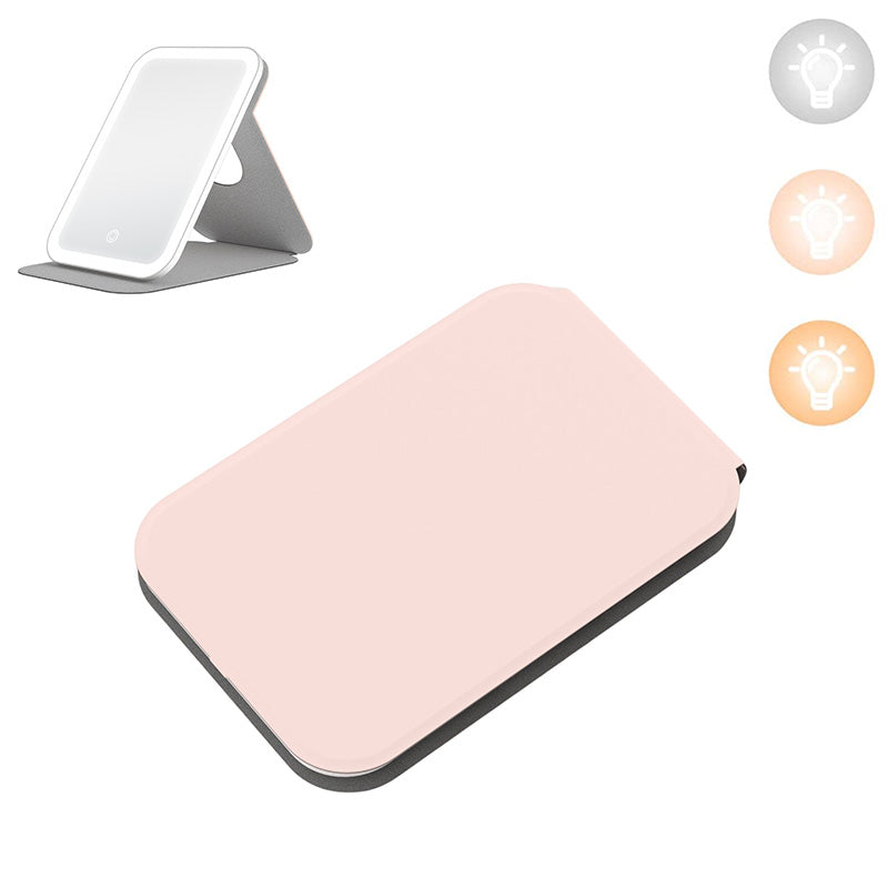 3 Colors LED Makeup Mirror Touch Screen Foldable 360?? Rotation-Pink
