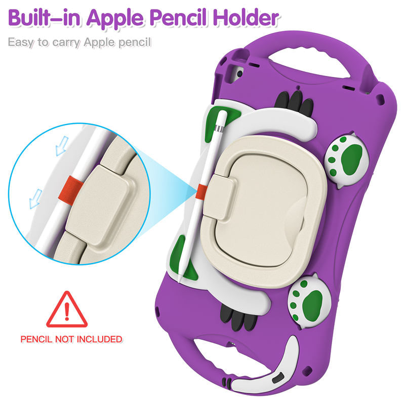 CatB Silicone Case For iPad 10.2 Air10.5 Pro10.5 Shockproof Shoulder Strap Handle Stand-Purple