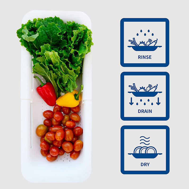 Sink Retractable Strainer Basket for Washing Vegetable Drying Dish-White