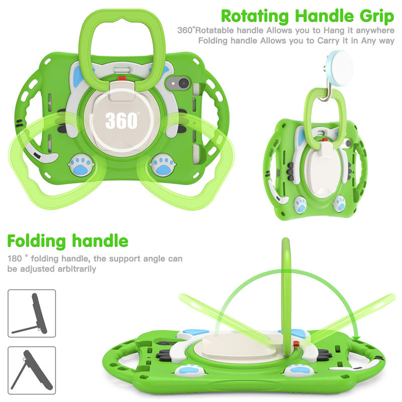 CatB Silicone Case For iPad Mini 6 Shockproof Shoulder Strap Handle Stand-Green