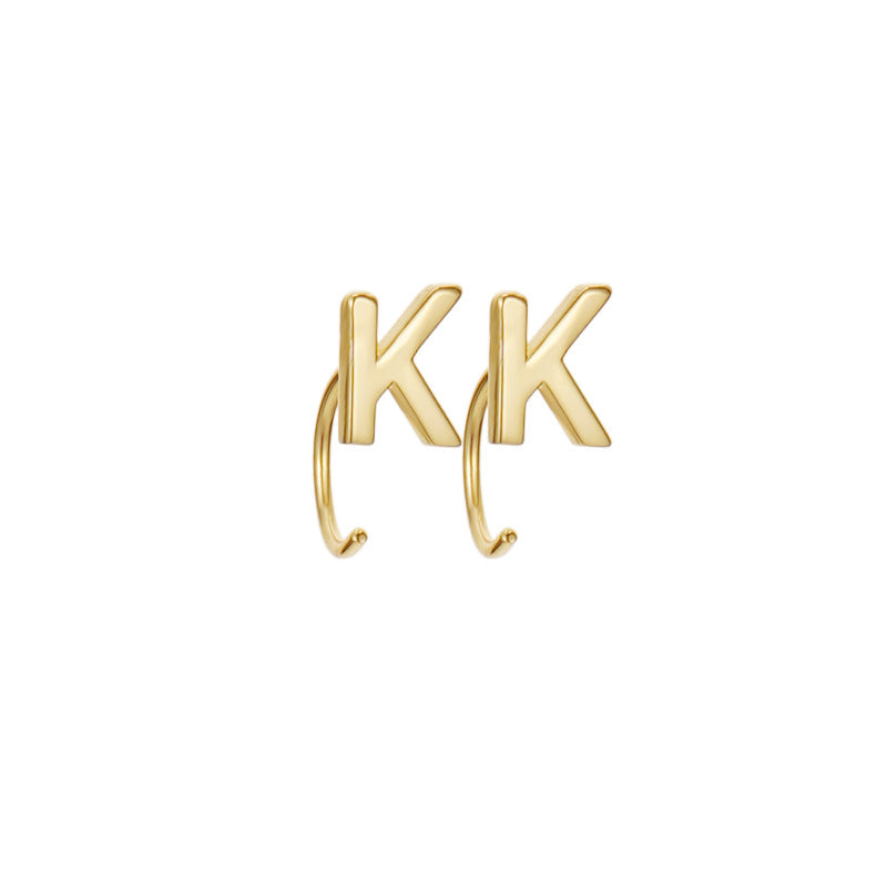 Alphabet Letter Earrings Personalized Initial Stud for Ladies Girls-K