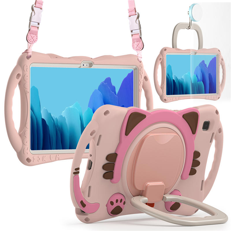 CatB Samsung Tablt Case for Tab A7 10.4 T500/T505/T507/T505N Shockproof Shoulder Strap Handle Stand-Pink