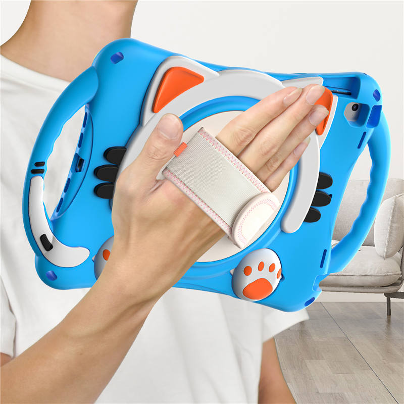 CatA iPad Silicone Case For iPad Pro 9.7 inch Air1/2 Built-in Handle Stand With a Strap-Light Blue