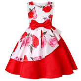 Girls Sleeveless Dresses Flower Girl Wedding Dress Elegant Floral Dress-Red