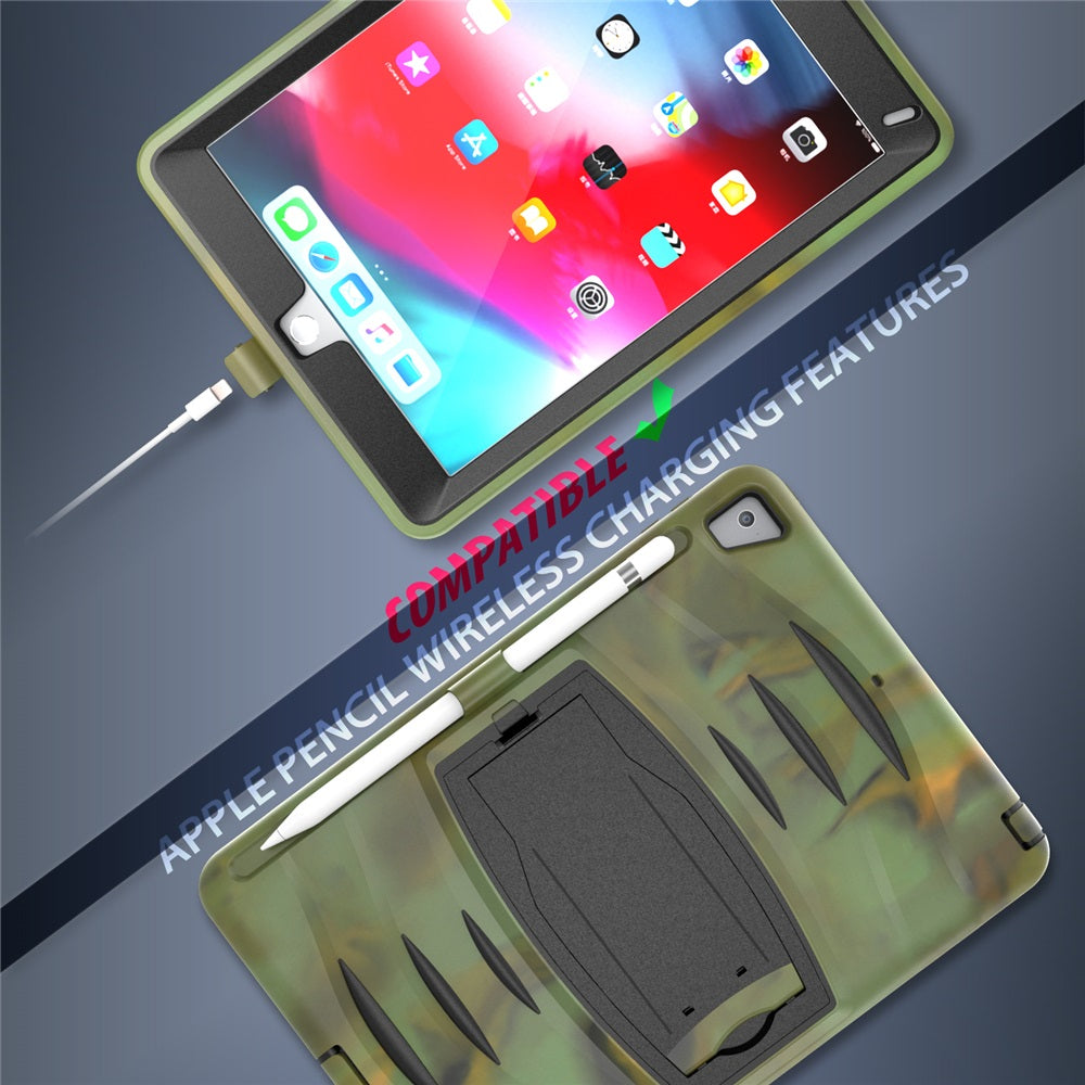 Shock Wave Kickstand Case Anti-Fall Protection With Pencil Holder For 9.7inch iPad 5/iPad 6/iPad Air2/iPad Pro9.7-Camouflage