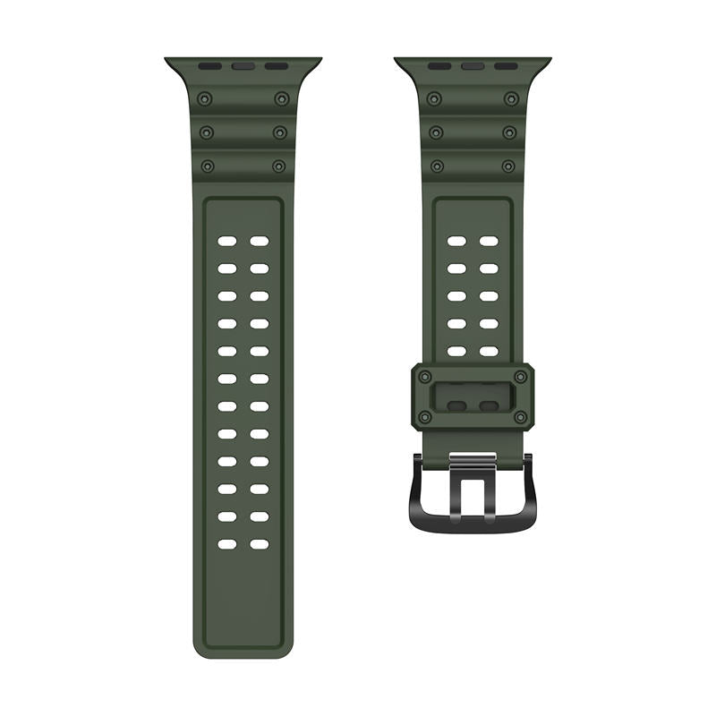 Shockproof Silicone WatchBand Double Breasted Straps for iWatch-DarkGreen