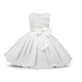 Girl Sleeveless Lace 3D Flower Tutu Holiday Princess Wedding Dresses-White