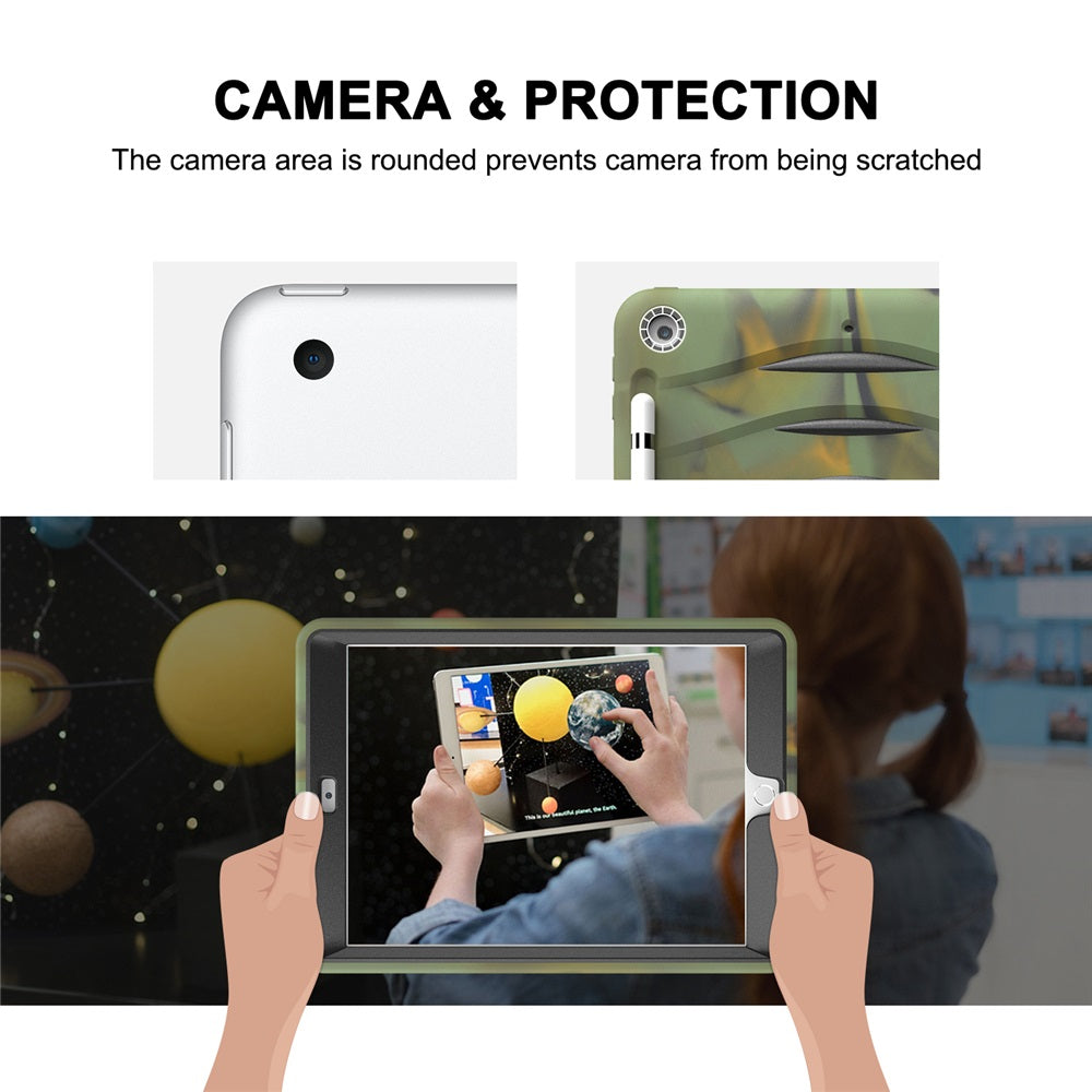 Shock Wave Kickstand Case Anti-Fall Protection With Pencil Holder+Cap For New iPad 7 10.2inch(2019)-Camouflage