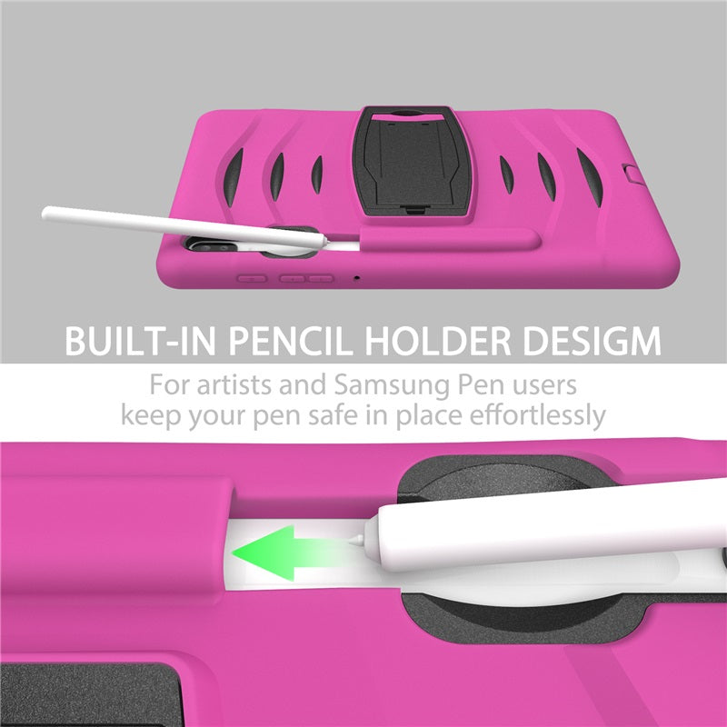 Shock Wave Kickstand Case Anti-Fall Protection With Pencil Holder For Samsung Tab S6 10.5inch T860/T865/T867(2019)-Rose Red