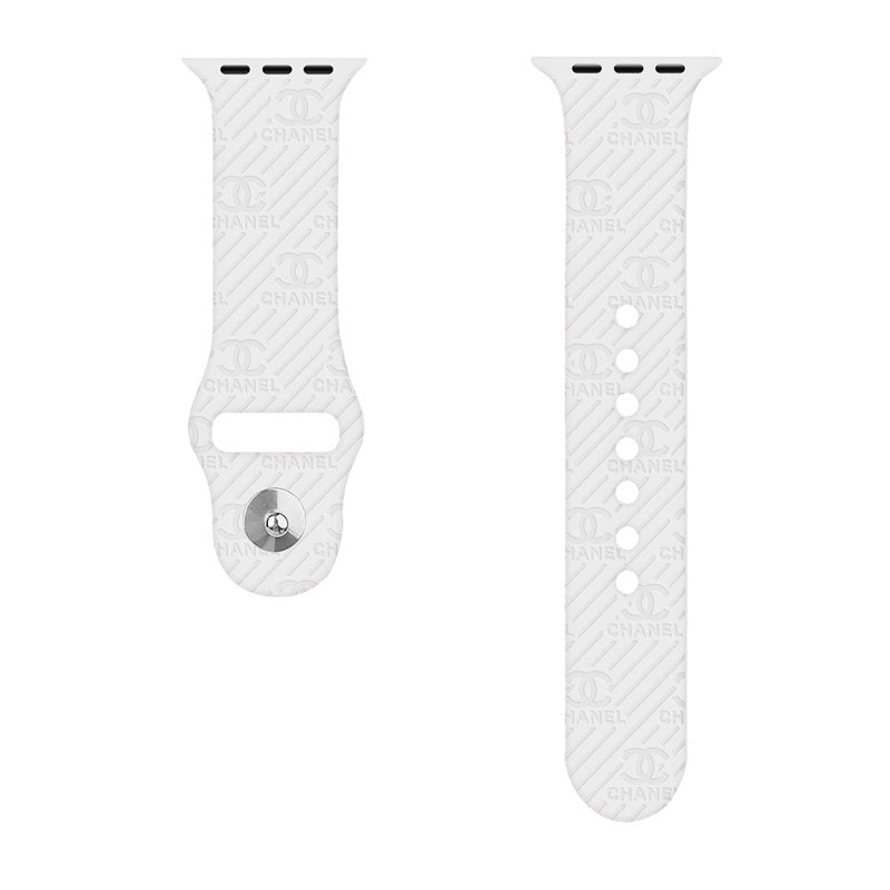 Engraved Watch Band Soft Silicone Luxury Pattern for Apple Watch-White