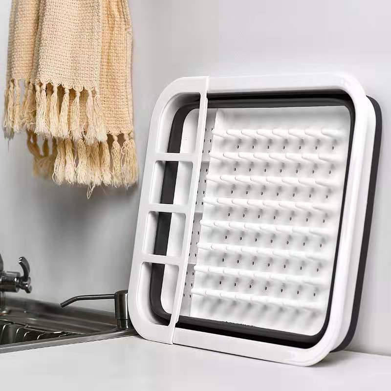 Collapsible Dish Drainer with Drainer Board Space Saving Kitchen Storage Tray -Gray