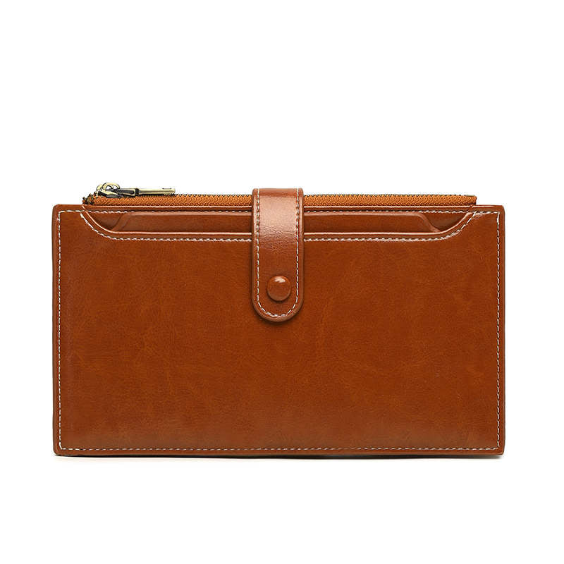 Womens Wallet RFID Blocking Credit Card Holder Large Capacity Bifold Multi Card Case with Zipper Pocket-Brown