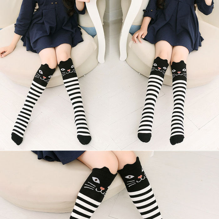 8 Pcs Cartoon Animal Girls Knee High Socks Cotton Mid Calf Long Boot Socks