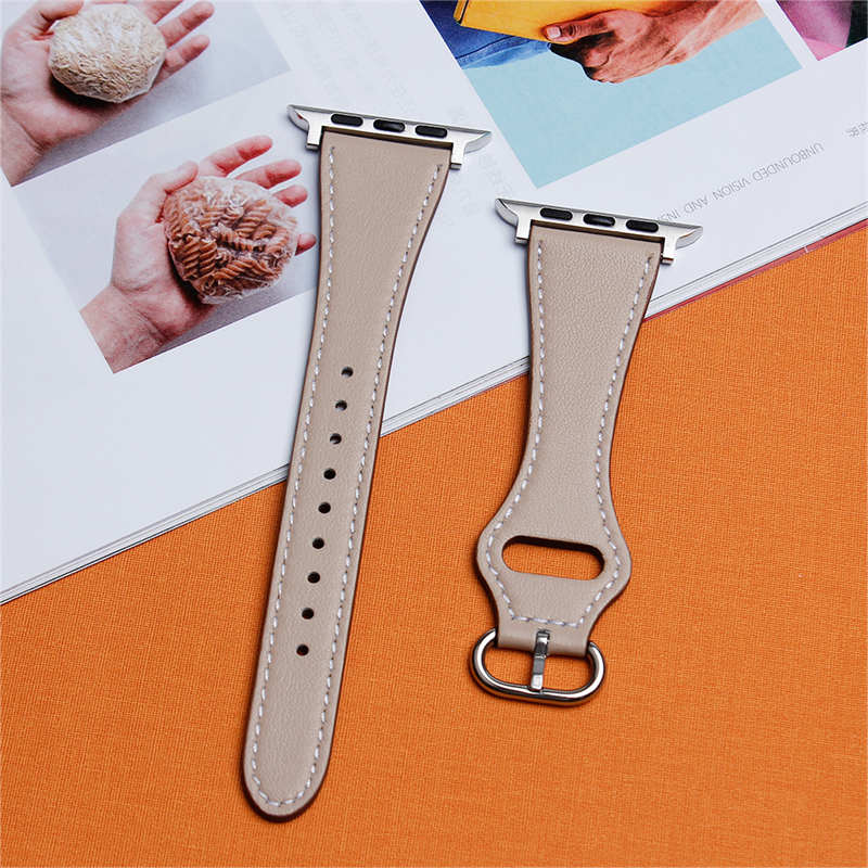 Apple Watch Strap Solid Color Leather for iWatch Series 7/SE/6/5/4/3/2/1-Starlight