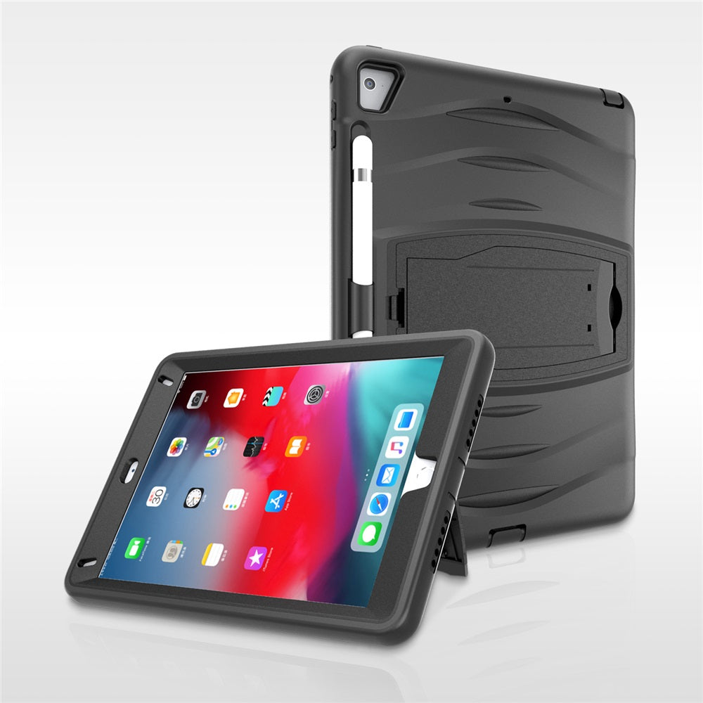 Shock Wave Kickstand Case Anti-Fall Protection With Pencil Holder For 9.7inch iPad 5/iPad 6/iPad Air2/iPad Pro9.7-Black