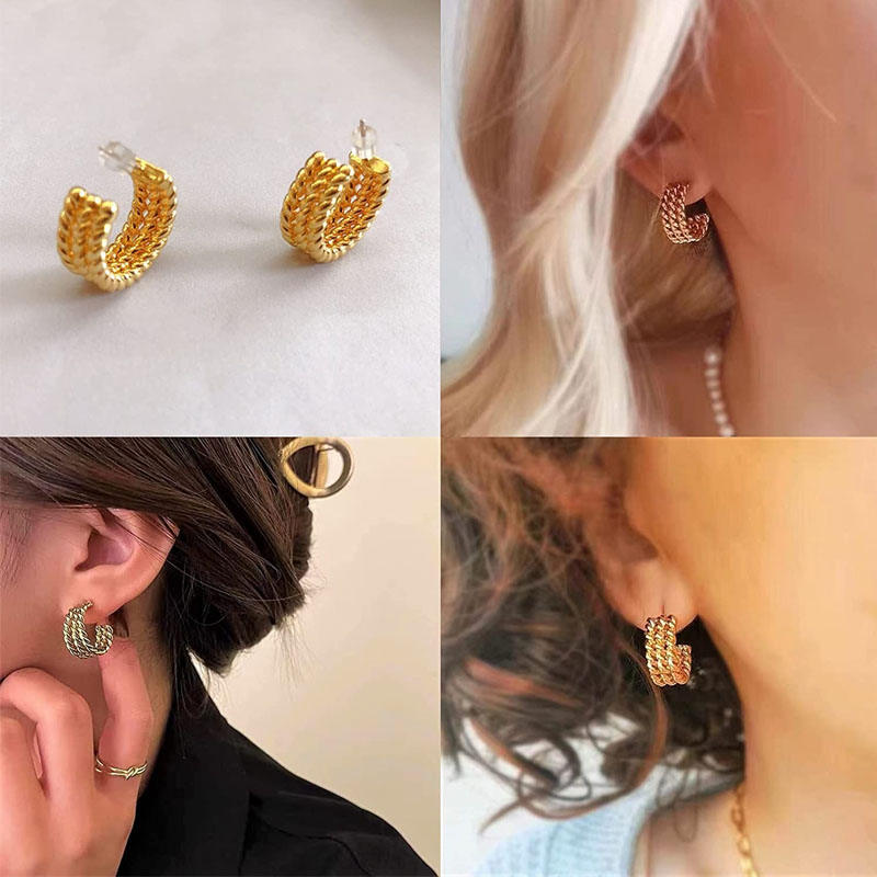 Three-layer Twisted Rope C-shaped Earrings for Women