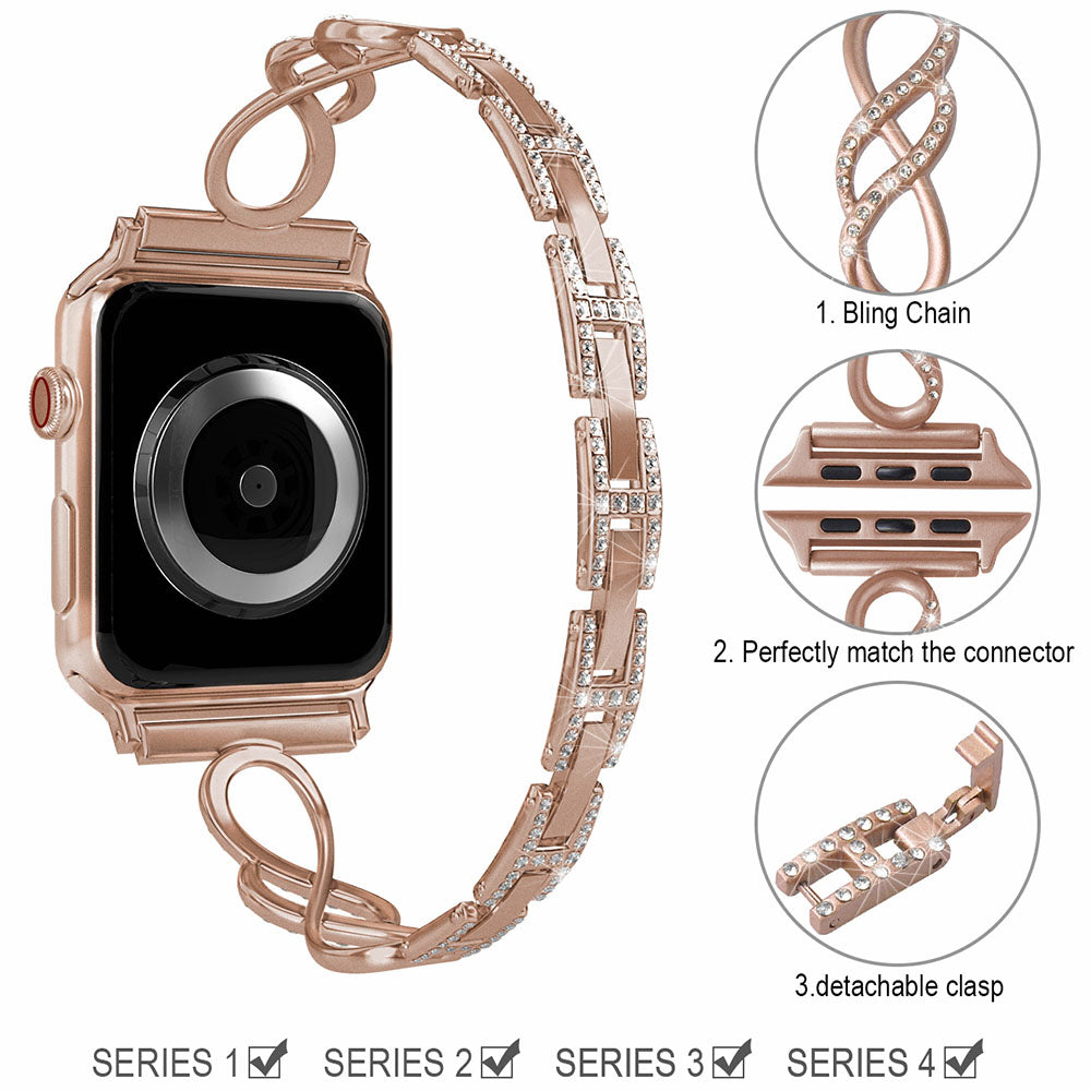 8 Shape Watch Band Stainless Steel Wristbands for Apple IWatch Series SE/1/2/3/4/5/6 For Women-Rose Gold