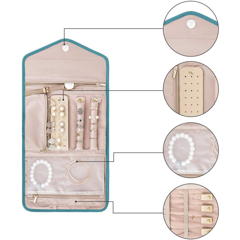 Home & LivingTravel Jewelry Organizer Roll Foldable Jewelry Case for Rings Necklaces - Sky Blue