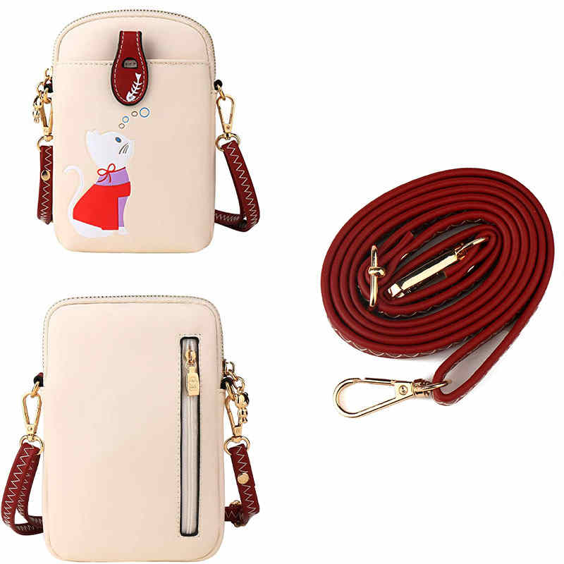 Women PU Crossbody Bag Cute Mobile Wallet-White