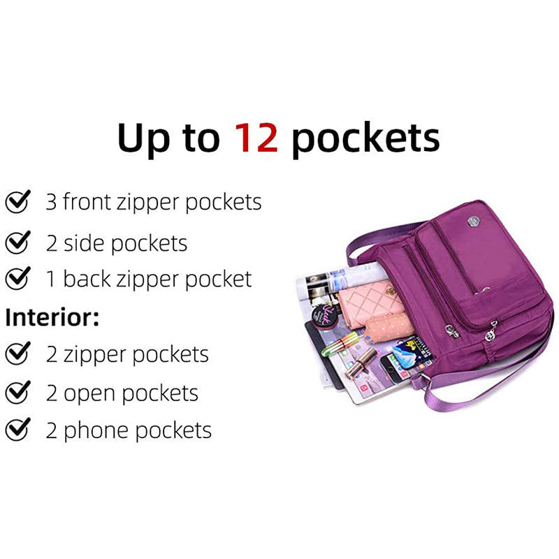 Women Shoulder Handbag Roomy Multiple Pockets Fashion Crossbody Purse-Black