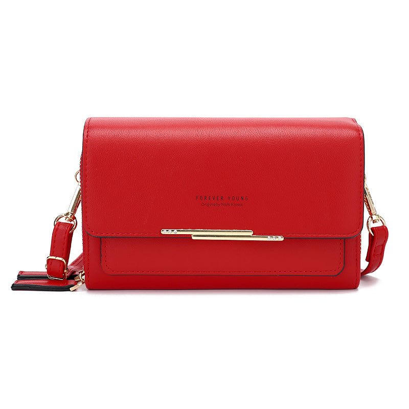 Womens Multiple Card Slots Crossbody Shoulder Bag Large Capacity Wallet-Red