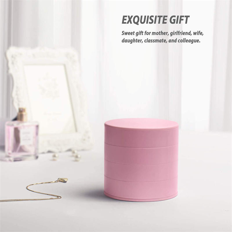 Home & LivingJewelry Storage Box 4-Layer Rotatable Jewelry Accessory Organizer Tray with Lid for Rings Bracelets -Pink