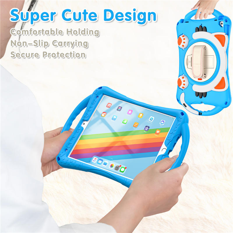 CatA iPad Silicone Case For iPad 10.2 Air10.5 Pro10.5 Built-in Handle Stand With a Strap-Light Blue
