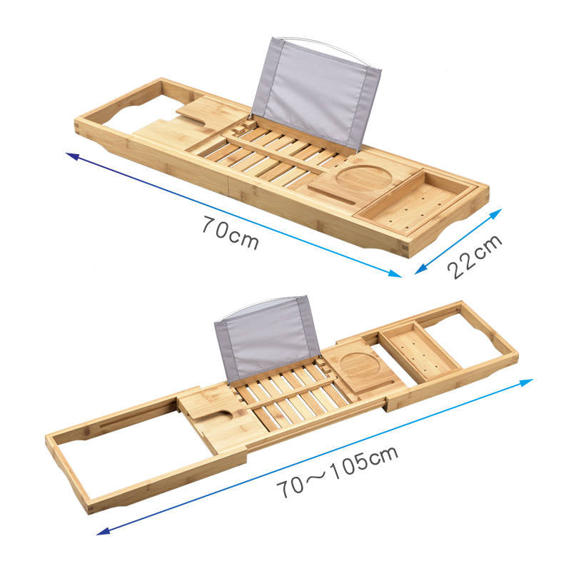 Bamboo Bathtub Tray Caddy Expandable Placed Book Smartphone and Wine Holder
