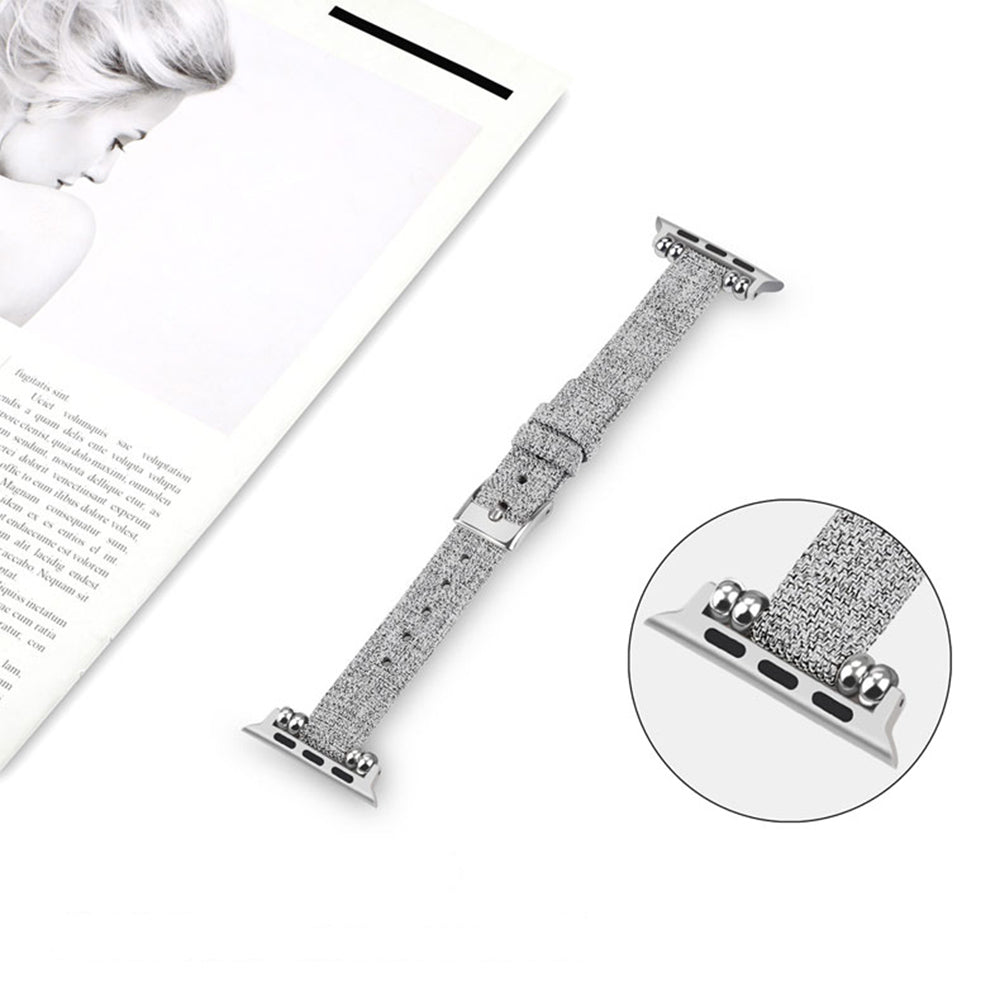 Slim Canvas Watch Band With Positioning Beads For Apple Watch SE/6/5/4/3/2/1(Light Grey)