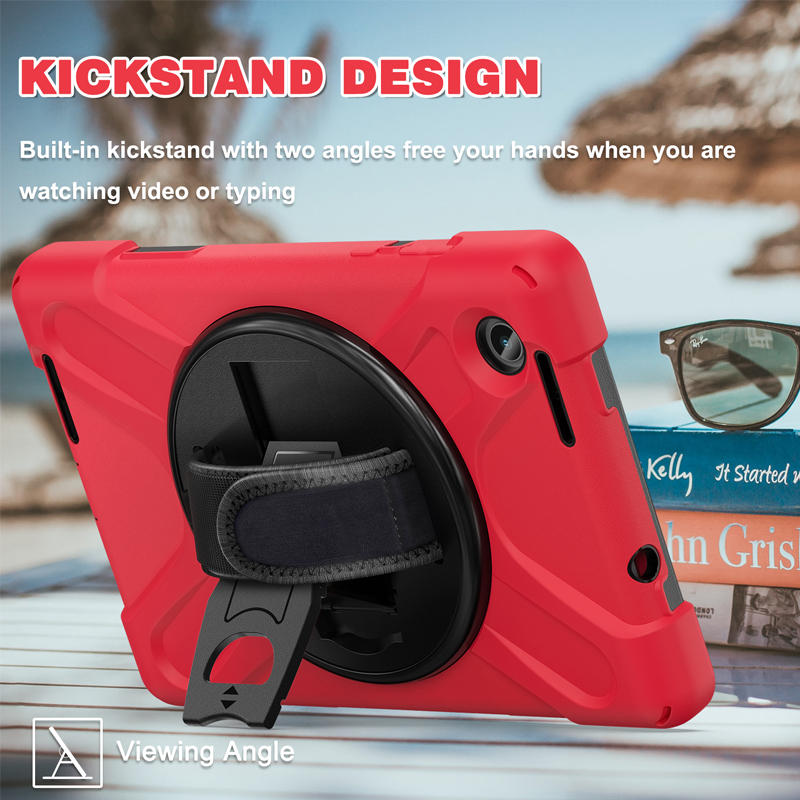 Tablet Case Heavy Duty with Swivel Stand for Lenovo Tab M8 4th Gen-Red