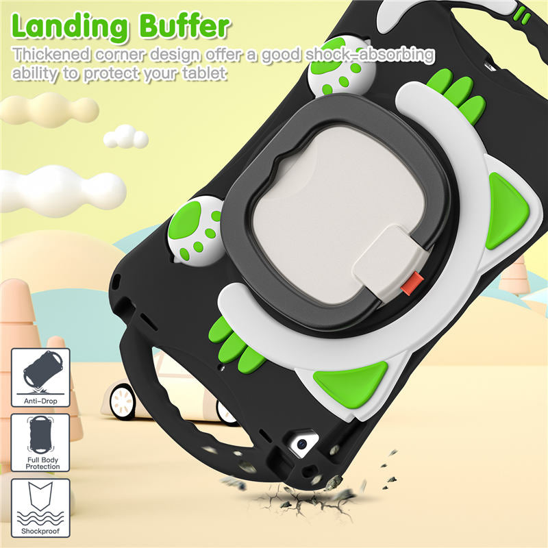 CatB Silicone Case For iPad 10.2 Air10.5 Pro10.5 Shockproof Shoulder Strap Handle Stand-Black Green