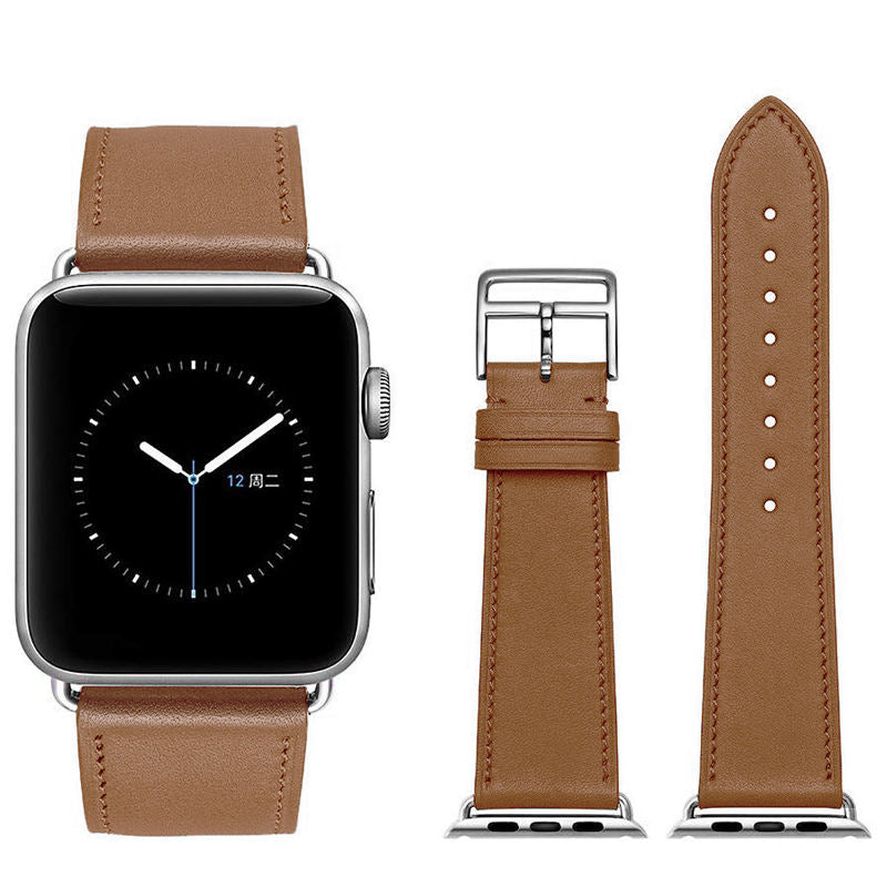 Genuine Leather Replacement Watch Band For iWatch Series SE/6/5/4/3/2/1-Brown