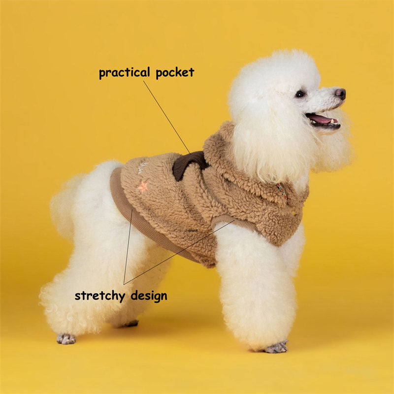 Dog Fleece Coat Hoodie Ultra Warm Thick Winter Jacket for Puppy-Coffee