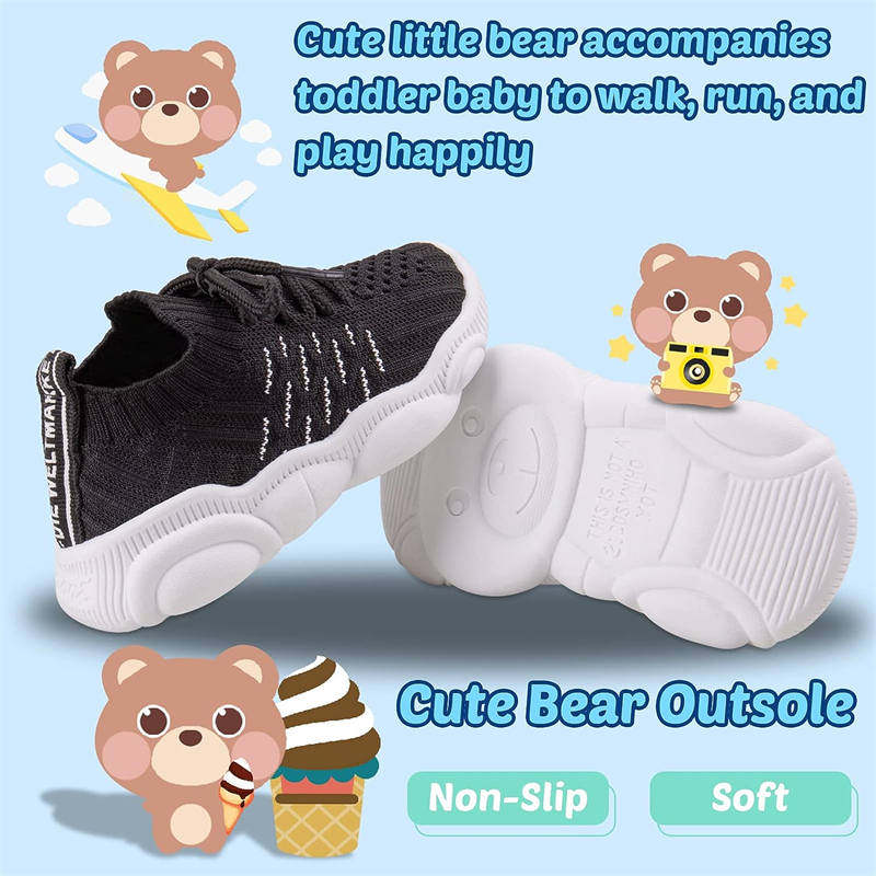 Girls and Boys Sneakers Cotton Mesh Breathable Shoes Outdoor-Black