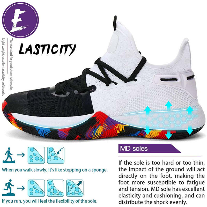 Boys Basketball Shoes Non-Slip Girls Sneakers Durable Kids Running Shoes-BlackWhite