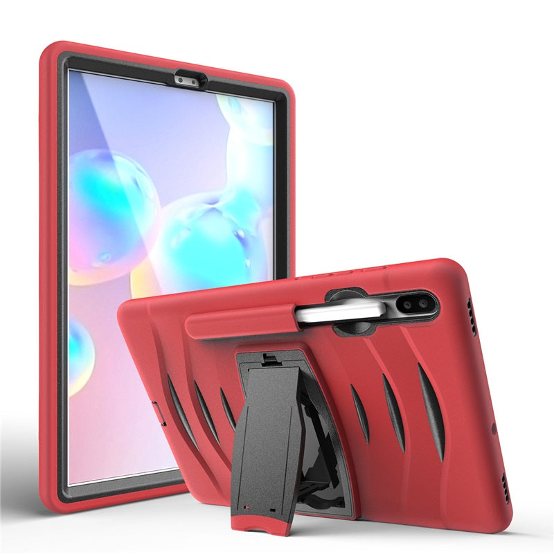 Shock Wave Kickstand Case Anti-Fall Protection With Pencil Holder For Samsung Tab S6 10.5inch T860/T865/T867(2019)-Red