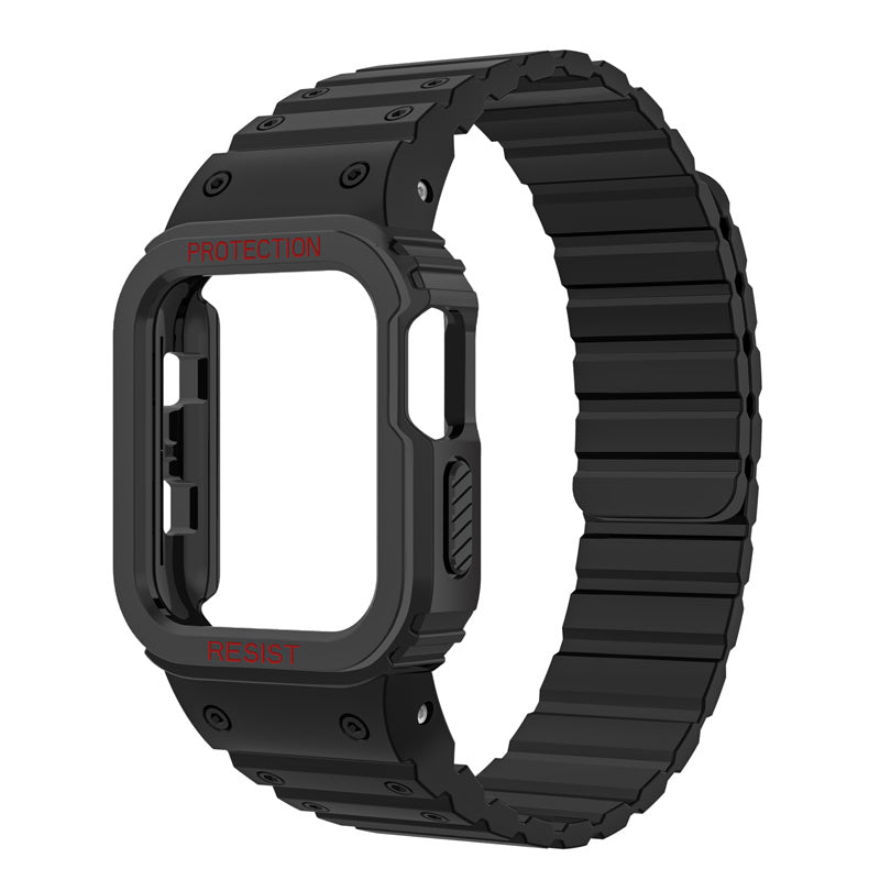 Magnetic Watch Band with Bumper Case Shockproof for Apple Watch-Black